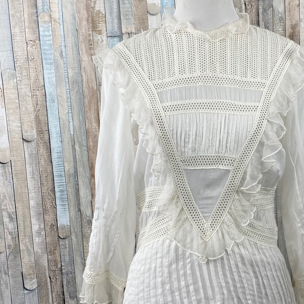 Doen XS Ivory Pleated Ruffle Paix Mini Dress Boho - Picture 3 of 8